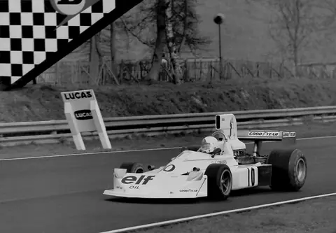 Lella Lombardi's March, number 10, at the 1975 Race of Champions at Brands Hatch.