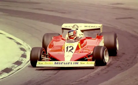 Gilles Villeneuve's Ferrari 312T3 at Brands Hatch in 1978, the car he won in at Montreal that October.